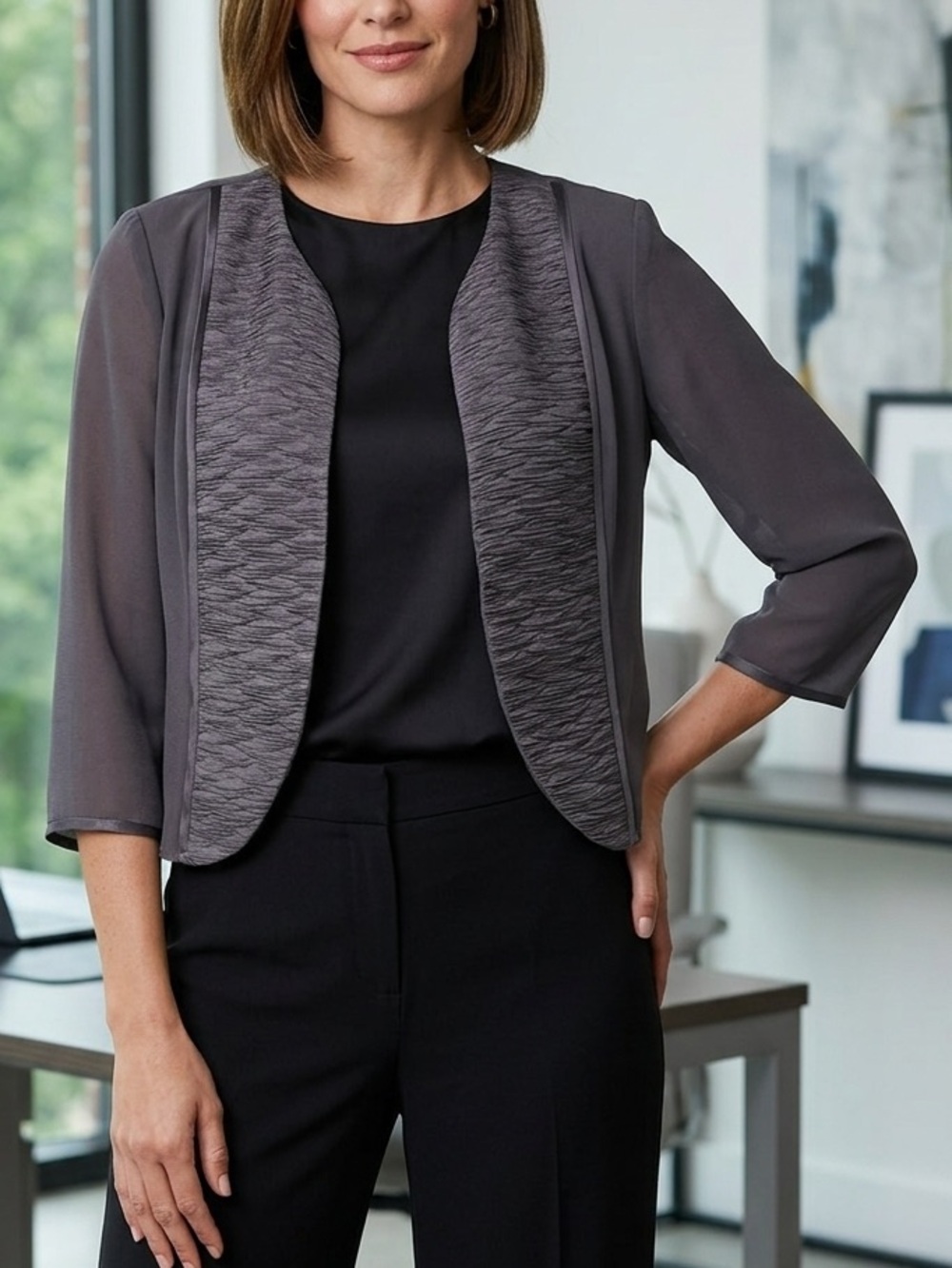 Maya Brooke  Jacket Dress Set Plus Size 16W Grey Black Sheath Church Wedding